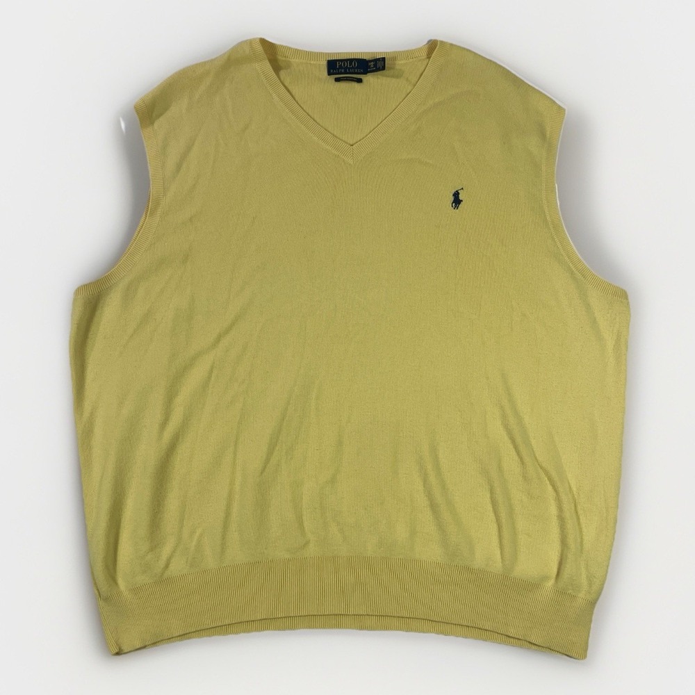 Polo Ralph Lauren Sweater Vest Men's 2XB Yellow Pima Cotton V-Neck Classic Pony